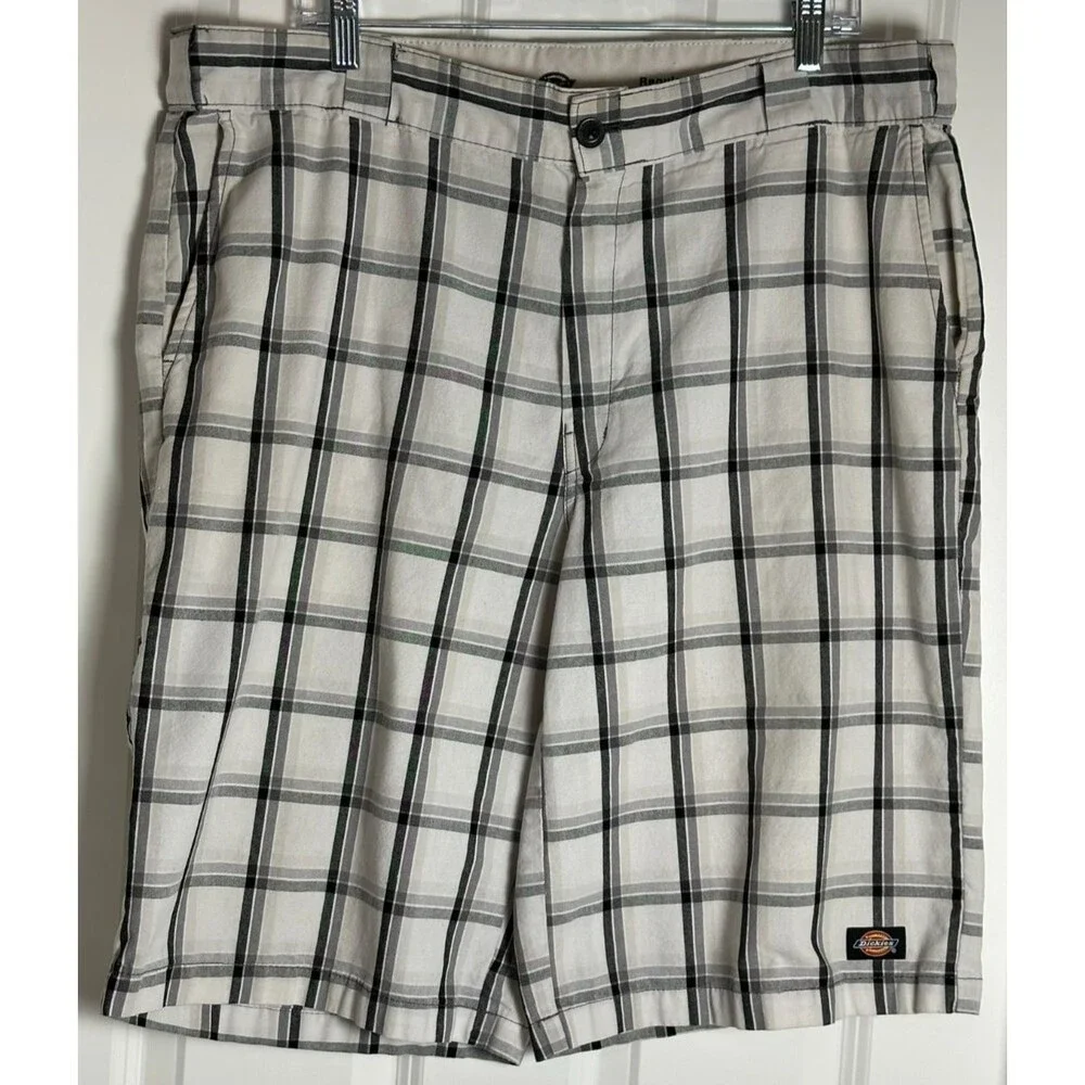 Dickies Plaid Cargo Shorts 40 Regular Fit Black Gray Workwear Outdoor‎ Casual